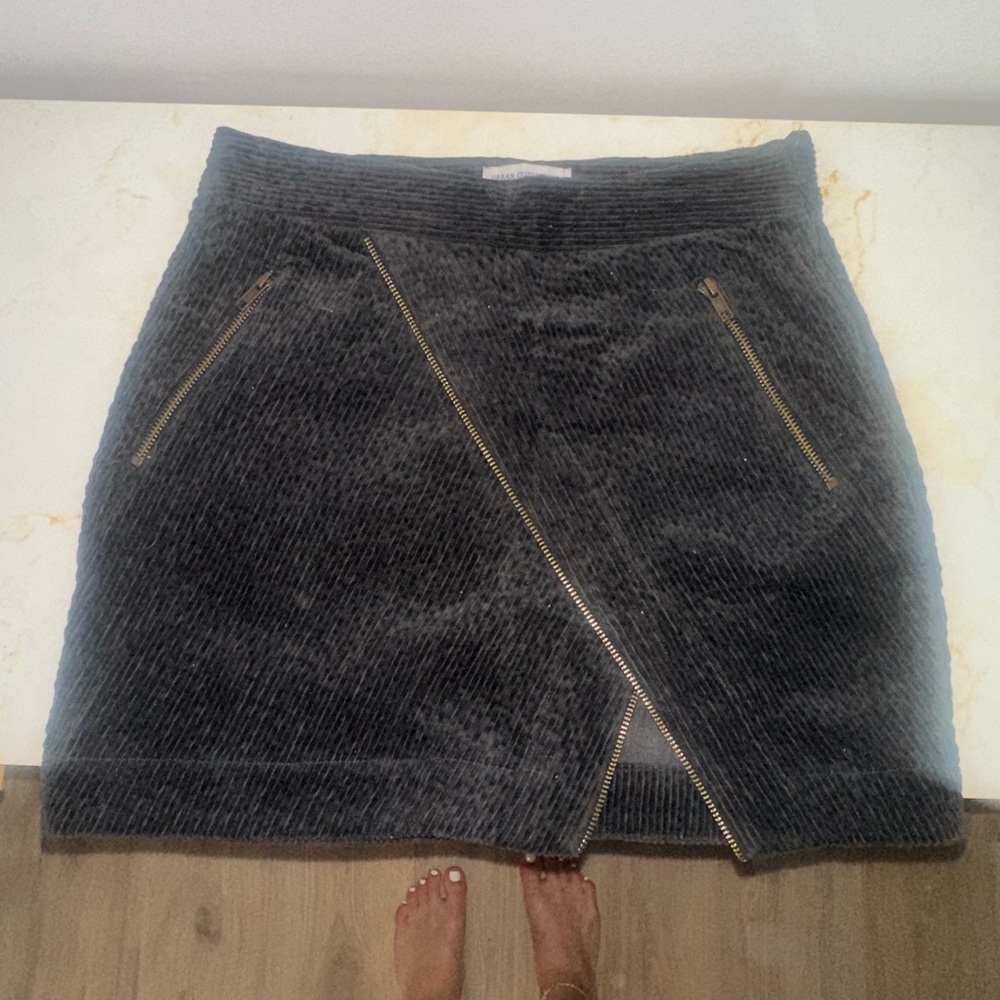 Gray Corduroy Skirt with Zipper Accents